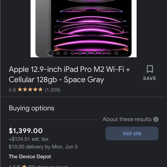Apple IPad Pro 12.9 inches brand new & never used(without box but with charger) - Picture 1 of 3